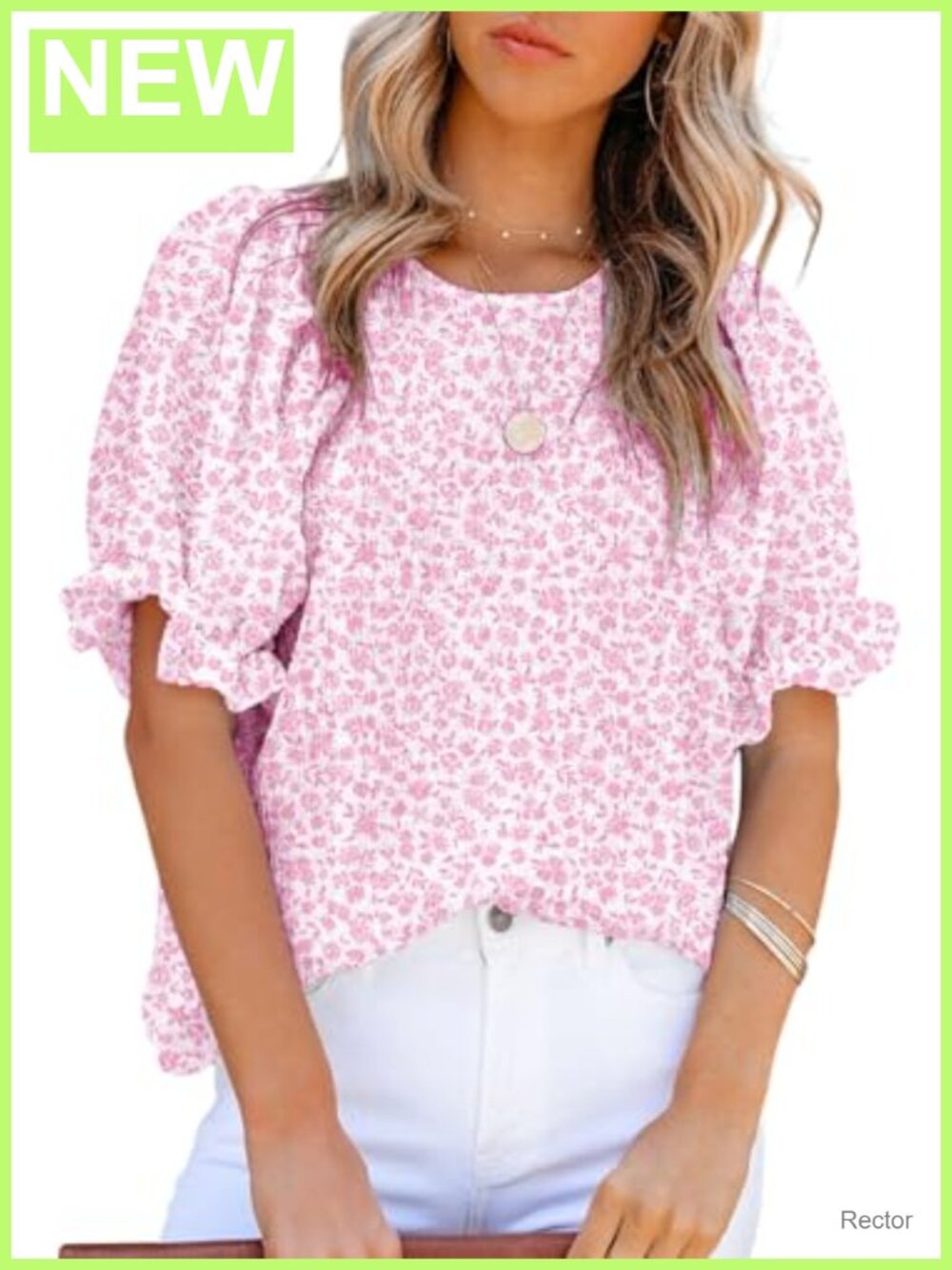 Womens Floral Puff Sleeve Blouse Smocked Tunic Top